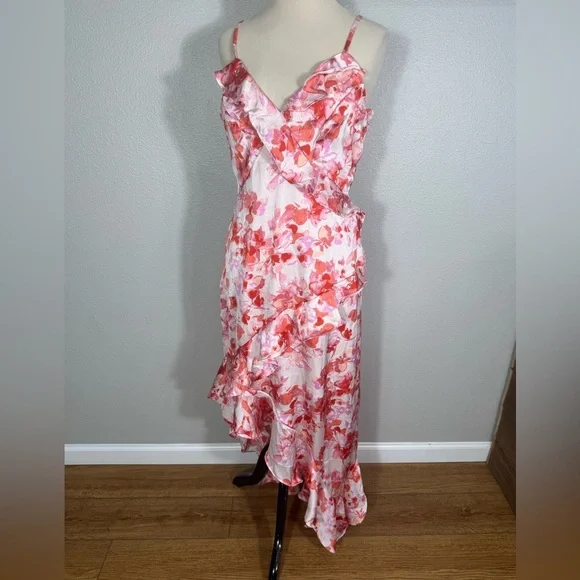 Japna Pink and Red Floral Midi women’s Dress size large - Picture 5 of 10